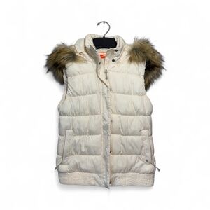 Merrell Puffer Vest Faux Fur Hood Cream Size M